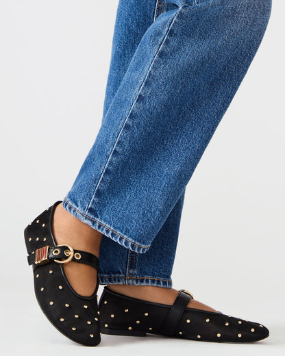 Steve Madden LUCIA Stud Black Multi Mesh Mary Jane Ballet Women's Flat