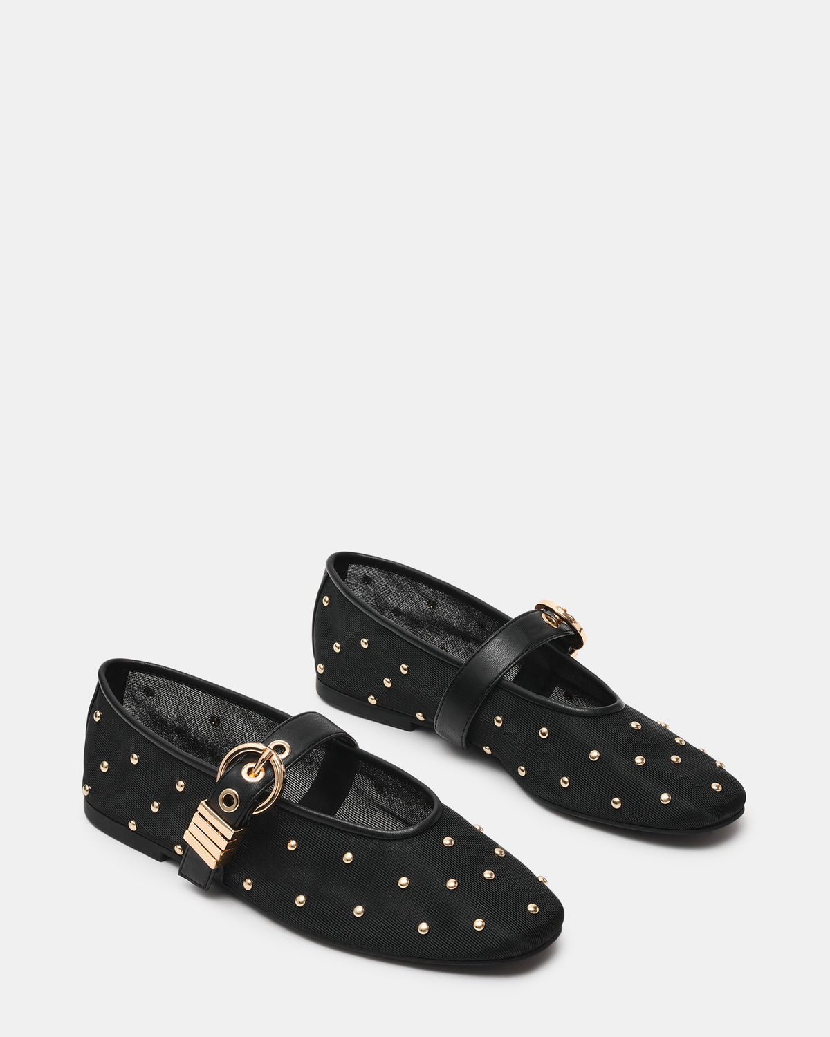 Steve Madden LUCIA Stud Black Multi Mesh Mary Jane Ballet Women's Flat