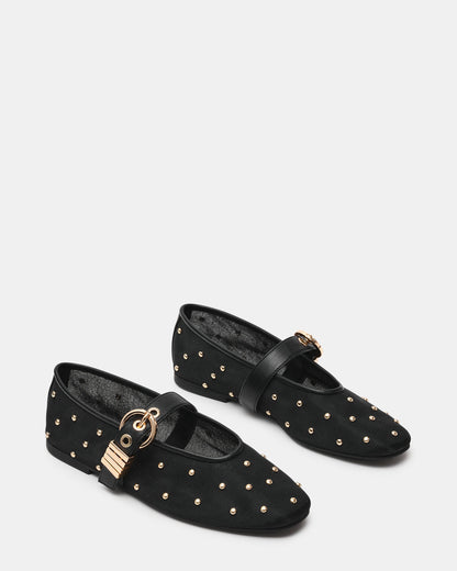 Steve Madden LUCIA Stud Black Multi Mesh Mary Jane Ballet Women's Flat