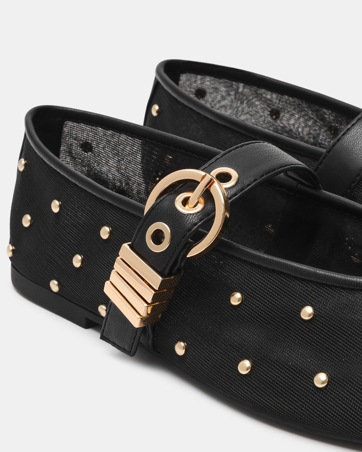 Steve Madden LUCIA Stud Black Multi Mesh Mary Jane Ballet Women's Flat