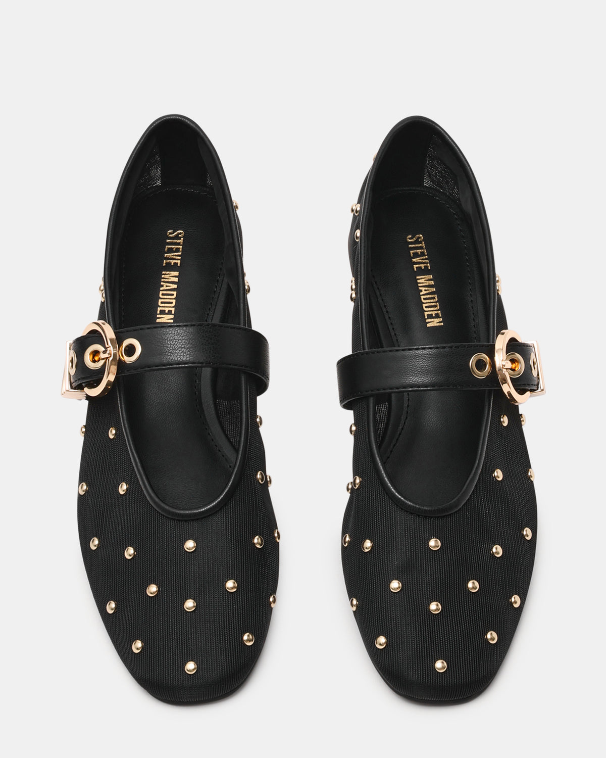 Steve Madden LUCIA Stud Black Multi Mesh Mary Jane Ballet Women's Flat