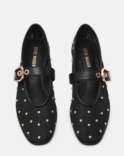 Steve Madden LUCIA Stud Black Multi Mesh Mary Jane Ballet Women's Flat