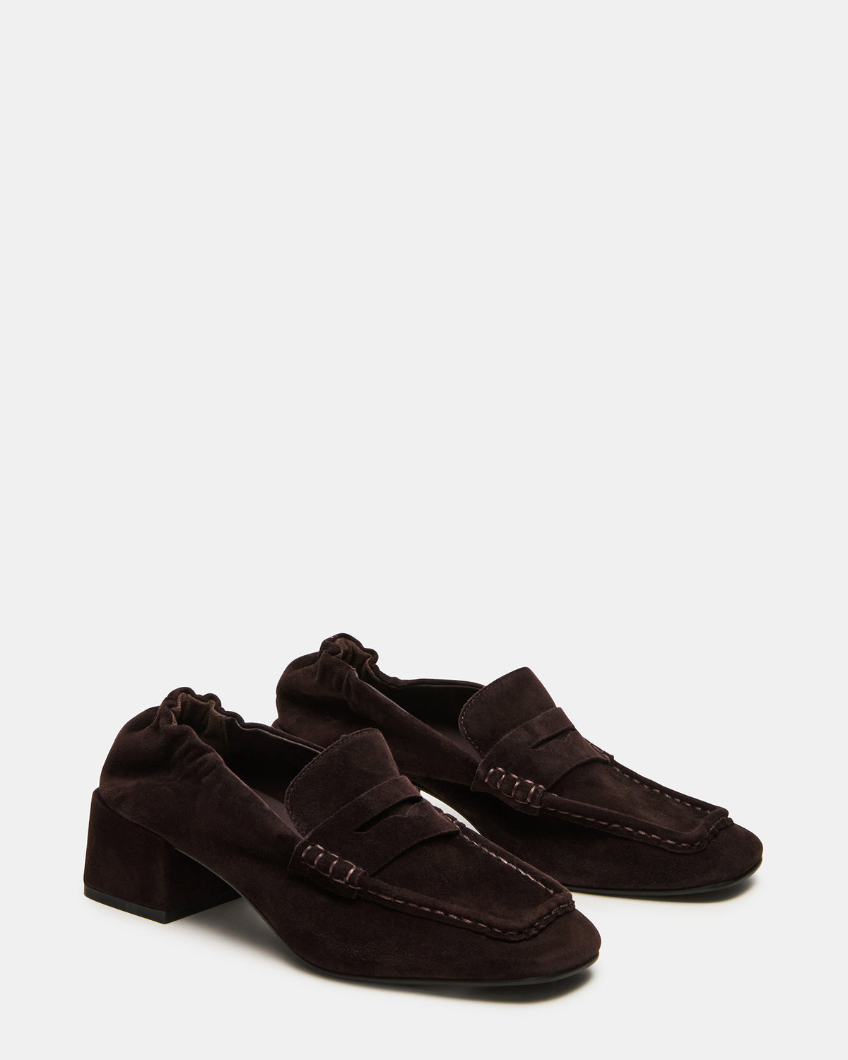 Steve Madden ESTEE Brown Suede Square-Toe Heeled Women's Loafer