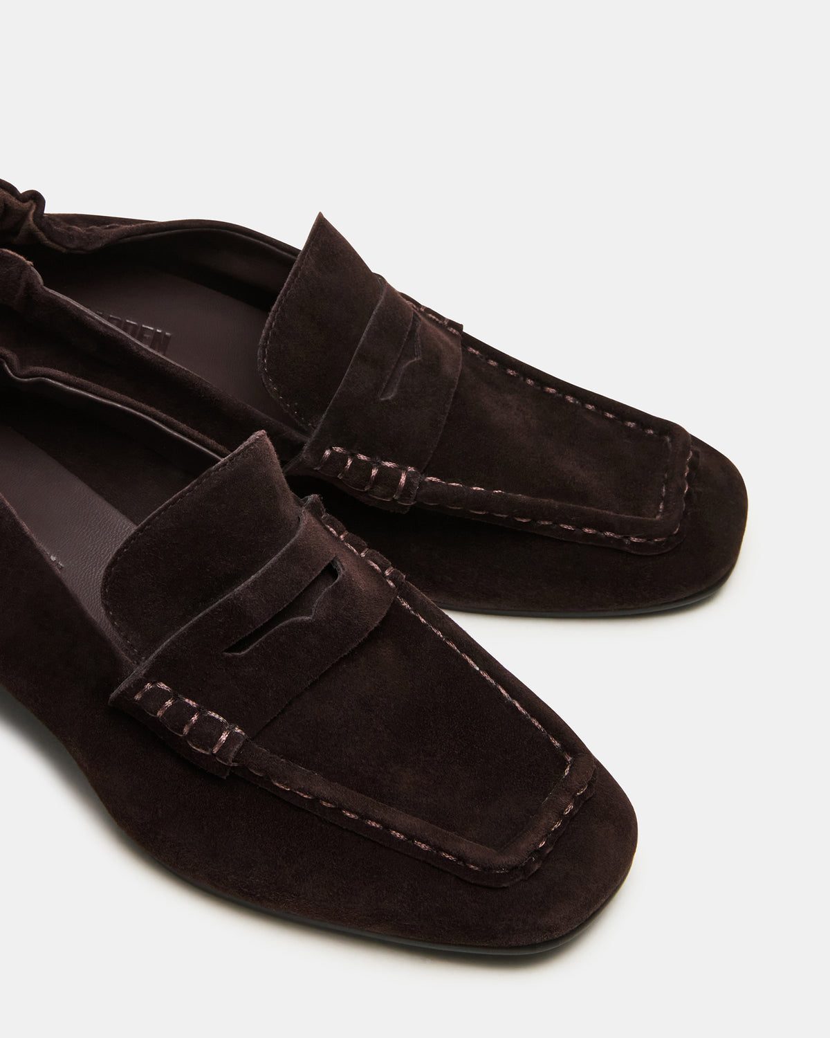 Steve Madden ESTEE Brown Suede Square-Toe Heeled Women's Loafer