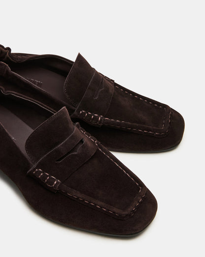 Steve Madden ESTEE Brown Suede Square-Toe Heeled Women's Loafer
