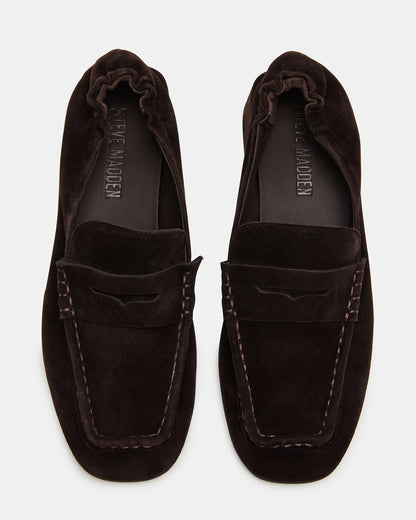 Steve Madden ESTEE Brown Suede Square-Toe Heeled Women's Loafer
