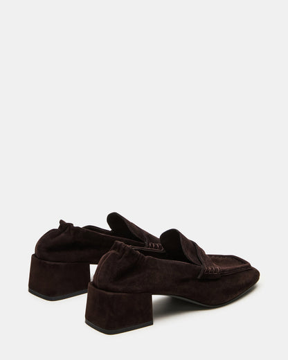 Steve Madden ESTEE Brown Suede Square-Toe Heeled Women's Loafer