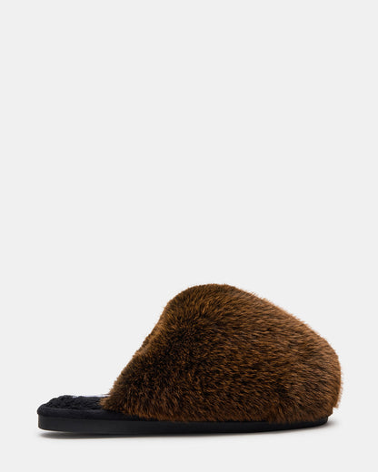 Steve Madden POOF Brown Slip-On Faux Fur Mule Women's Flat