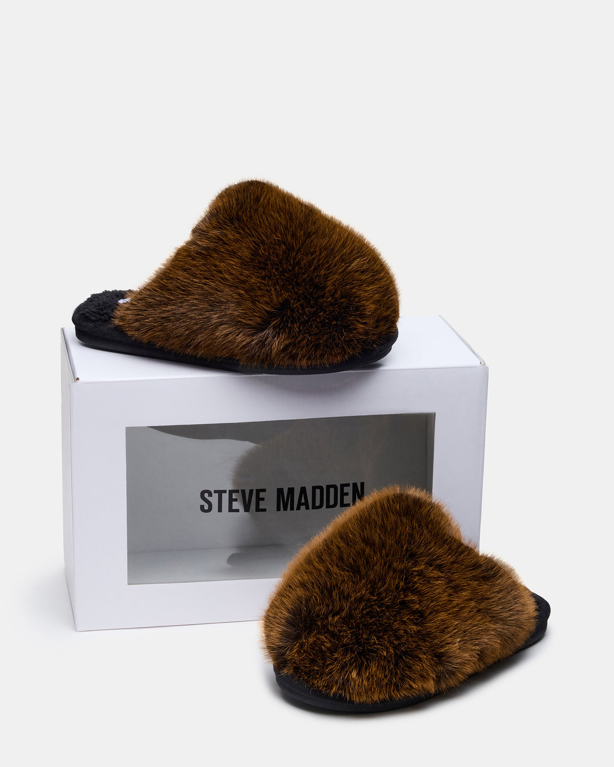 Steve Madden POOF Brown Slip-On Faux Fur Mule Women's Flat