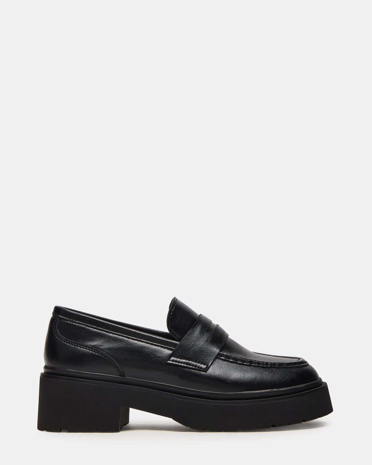 Steve Madden LAYKEN Black Leather Platform Lug Women's Loafer