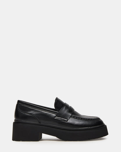 Steve Madden LAYKEN Black Leather Platform Lug Women's Loafer
