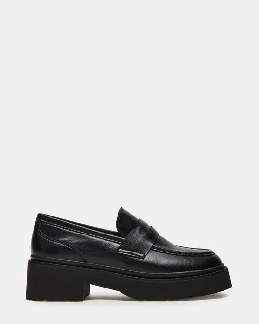 Steve Madden LAYKEN Black Leather Platform Lug Women's Loafer