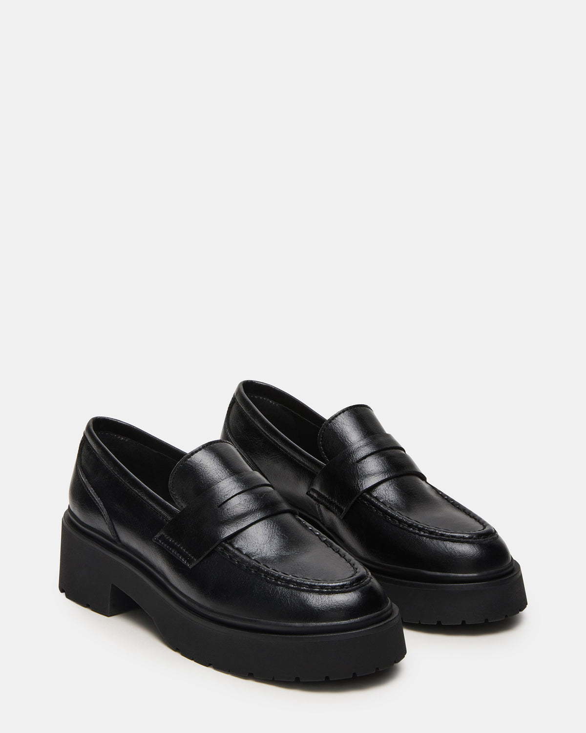 Steve Madden LAYKEN Black Leather Platform Lug Women's Loafer