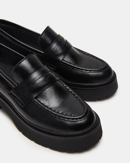 Steve Madden LAYKEN Black Leather Platform Lug Women's Loafer