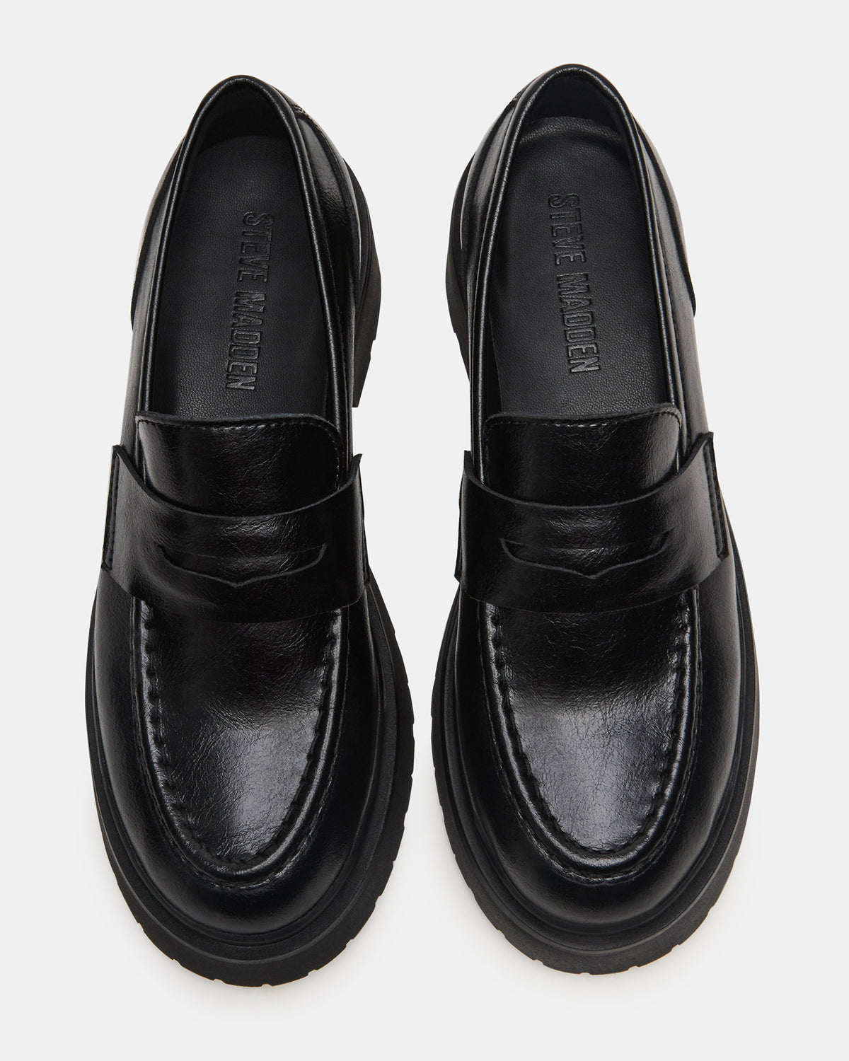 Steve Madden LAYKEN Black Leather Platform Lug Women's Loafer