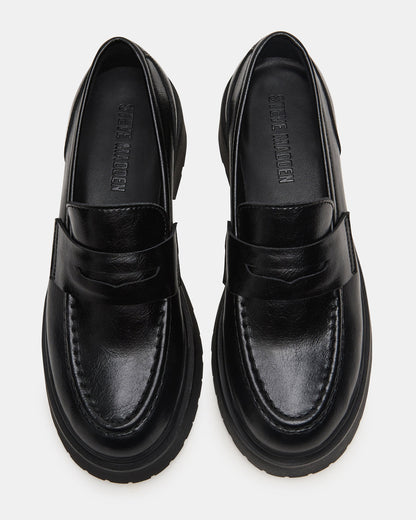 Steve Madden LAYKEN Black Leather Platform Lug Women's Loafer