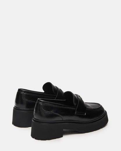 Steve Madden LAYKEN Black Leather Platform Lug Women's Loafer