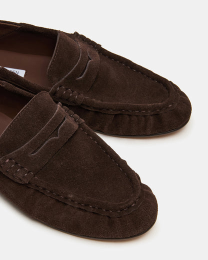Steve Madden ROGER Chocolate Brown Suede Slip-On Women's Loafer