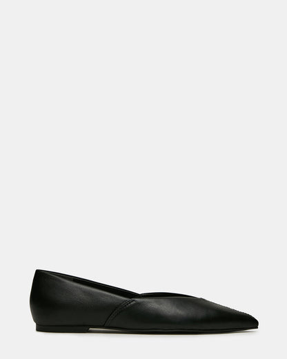 Steve Madden TOVI Black Leather Pointed-Toe Ballet Women's Flat