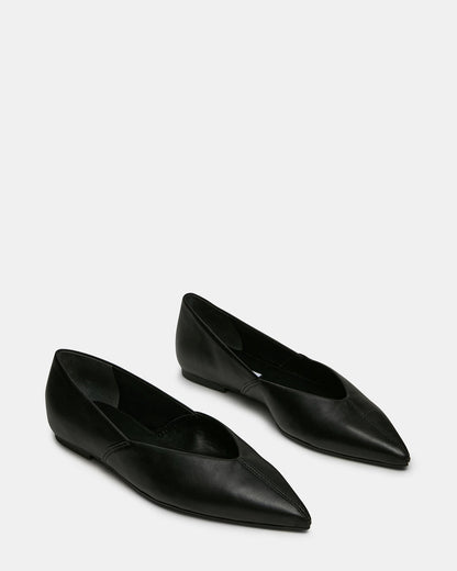 Steve Madden TOVI Black Leather Pointed-Toe Ballet Women's Flat