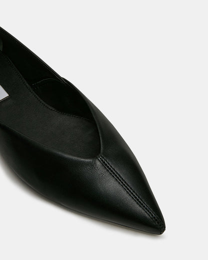 Steve Madden TOVI Black Leather Pointed-Toe Ballet Women's Flat
