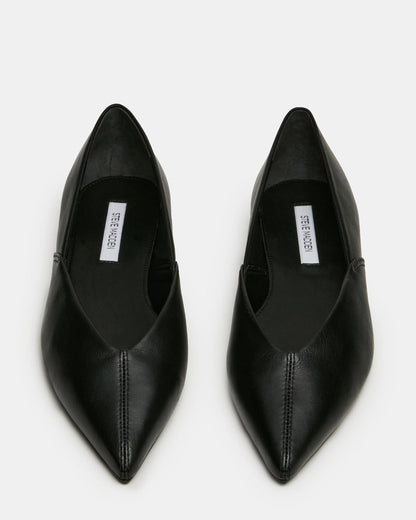 Steve Madden TOVI Black Leather Pointed-Toe Ballet Women's Flat