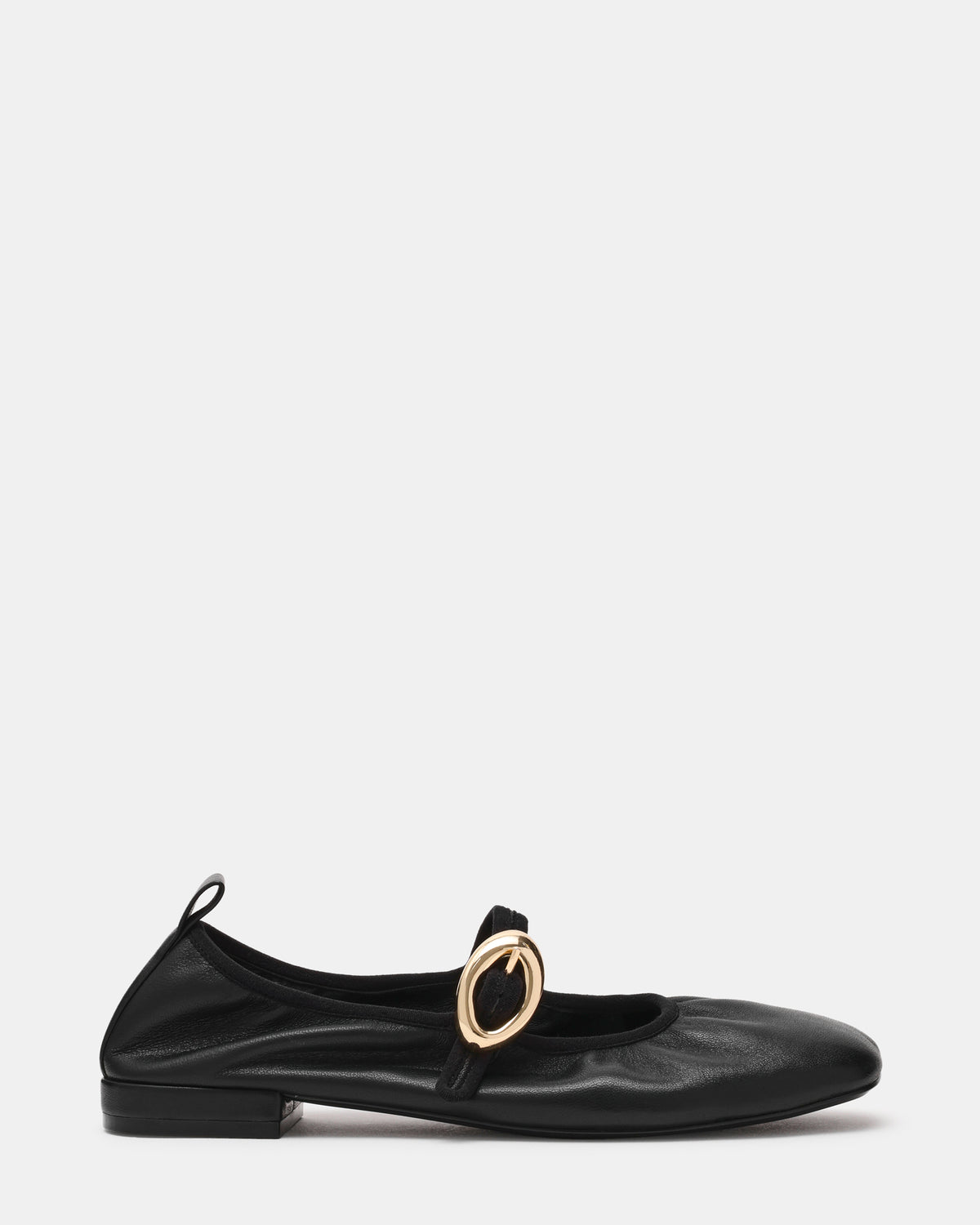 Steve Madden DAFFIA Black Leather Mary Jane Gold-Detail Buckle Ballet Women's Flat