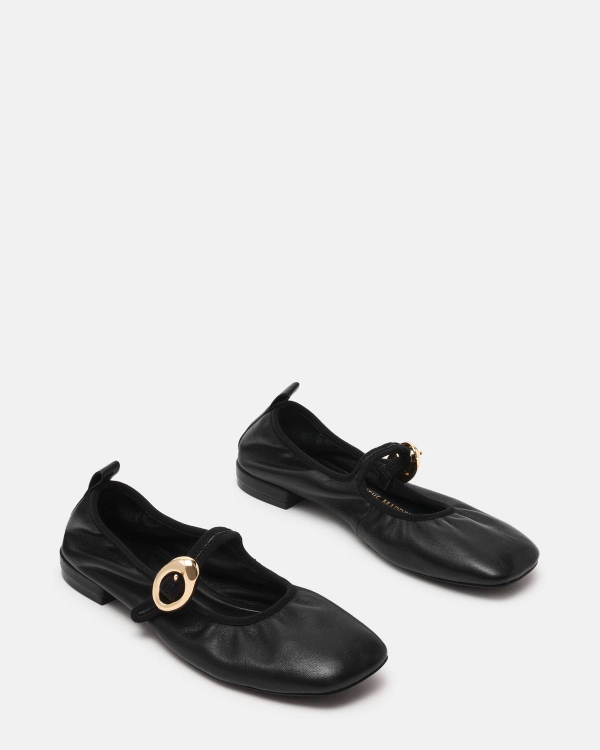 Steve Madden DAFFIA Black Leather Mary Jane Gold-Detail Buckle Ballet Women's Flat