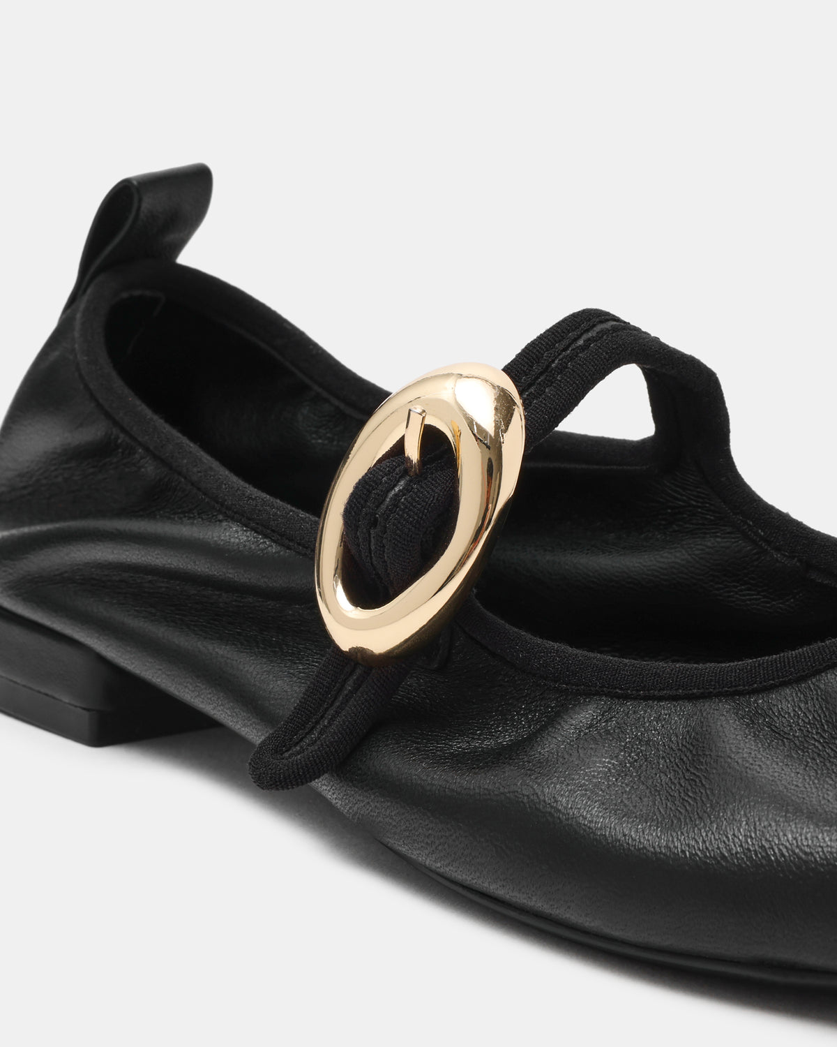 Steve Madden DAFFIA Black Leather Mary Jane Gold-Detail Buckle Ballet Women's Flat