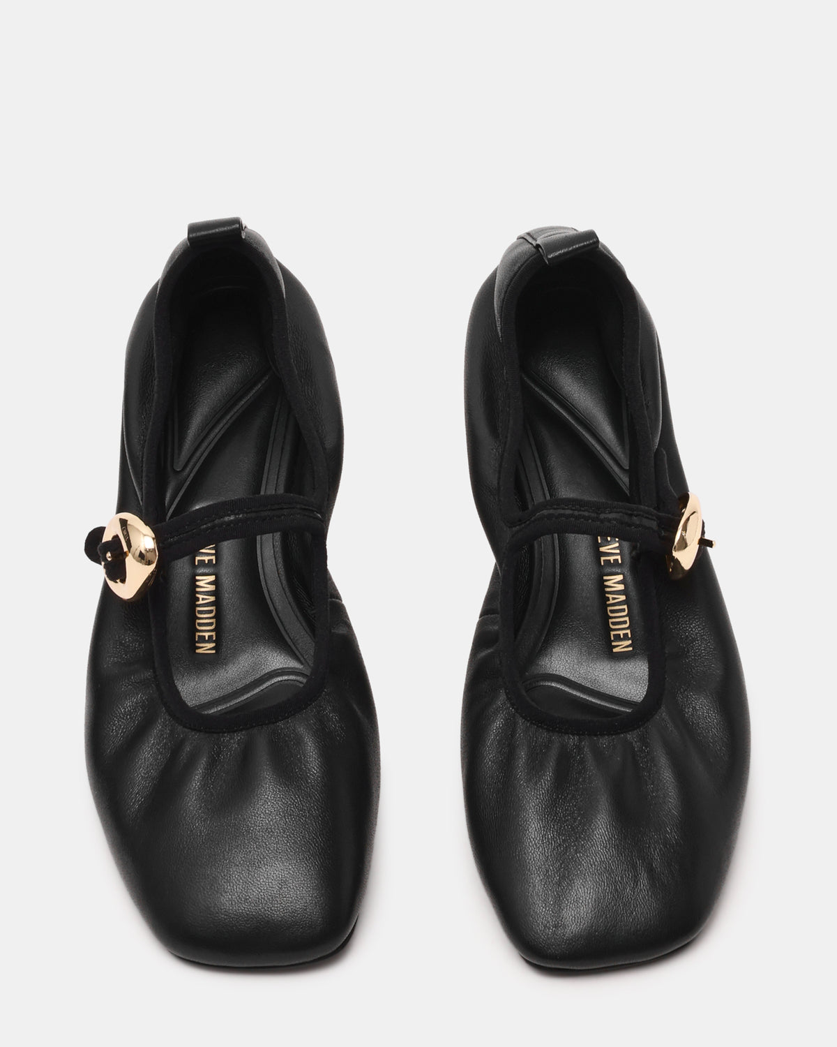 Steve Madden DAFFIA Black Leather Mary Jane Gold-Detail Buckle Ballet Women's Flat
