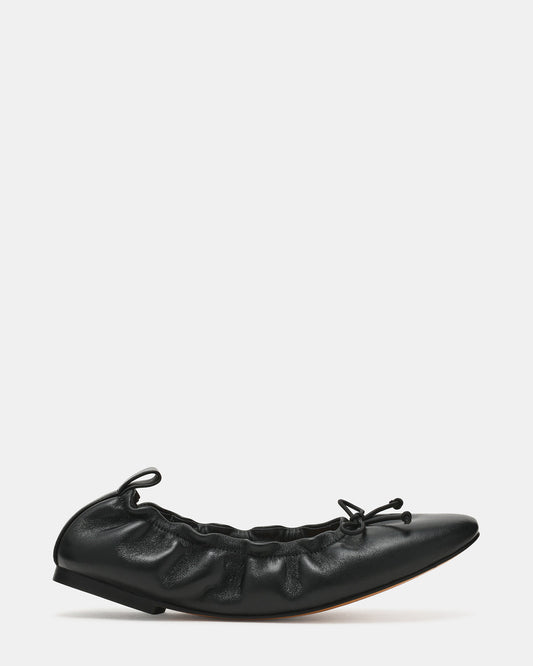 Steve Madden LANTI Black Leather Bow Round-Toe Women's Flat