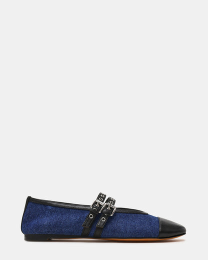 Steve Madden LYDIA Cap Black Denim Mary Jane Ballet Women's Flat