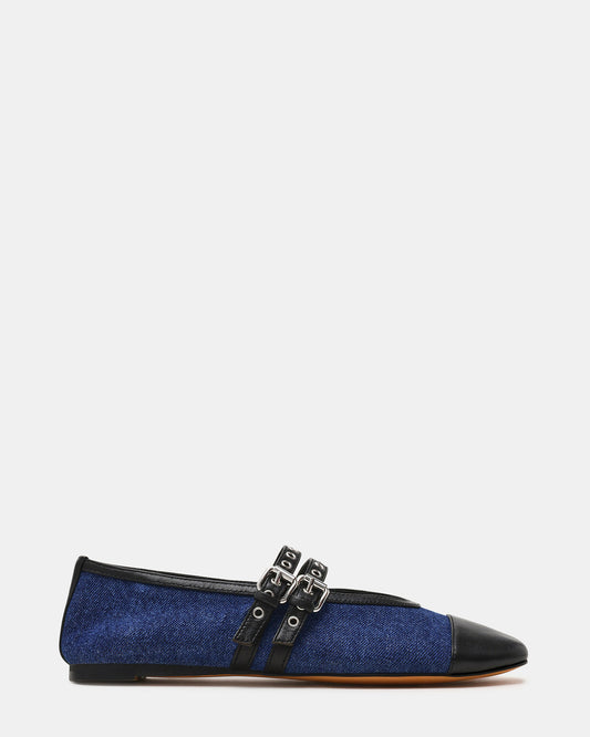 Steve Madden LYDIA Cap Black Denim Mary Jane Ballet Women's Flat