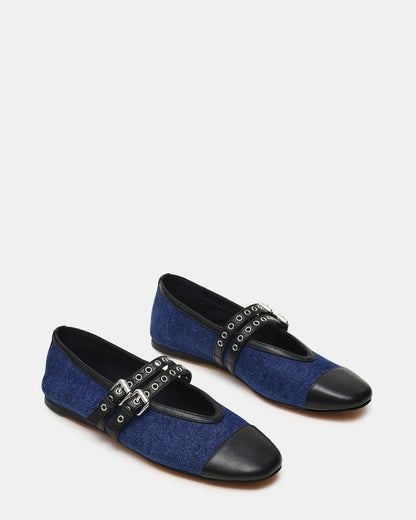 Steve Madden LYDIA Cap Black Denim Mary Jane Ballet Women's Flat