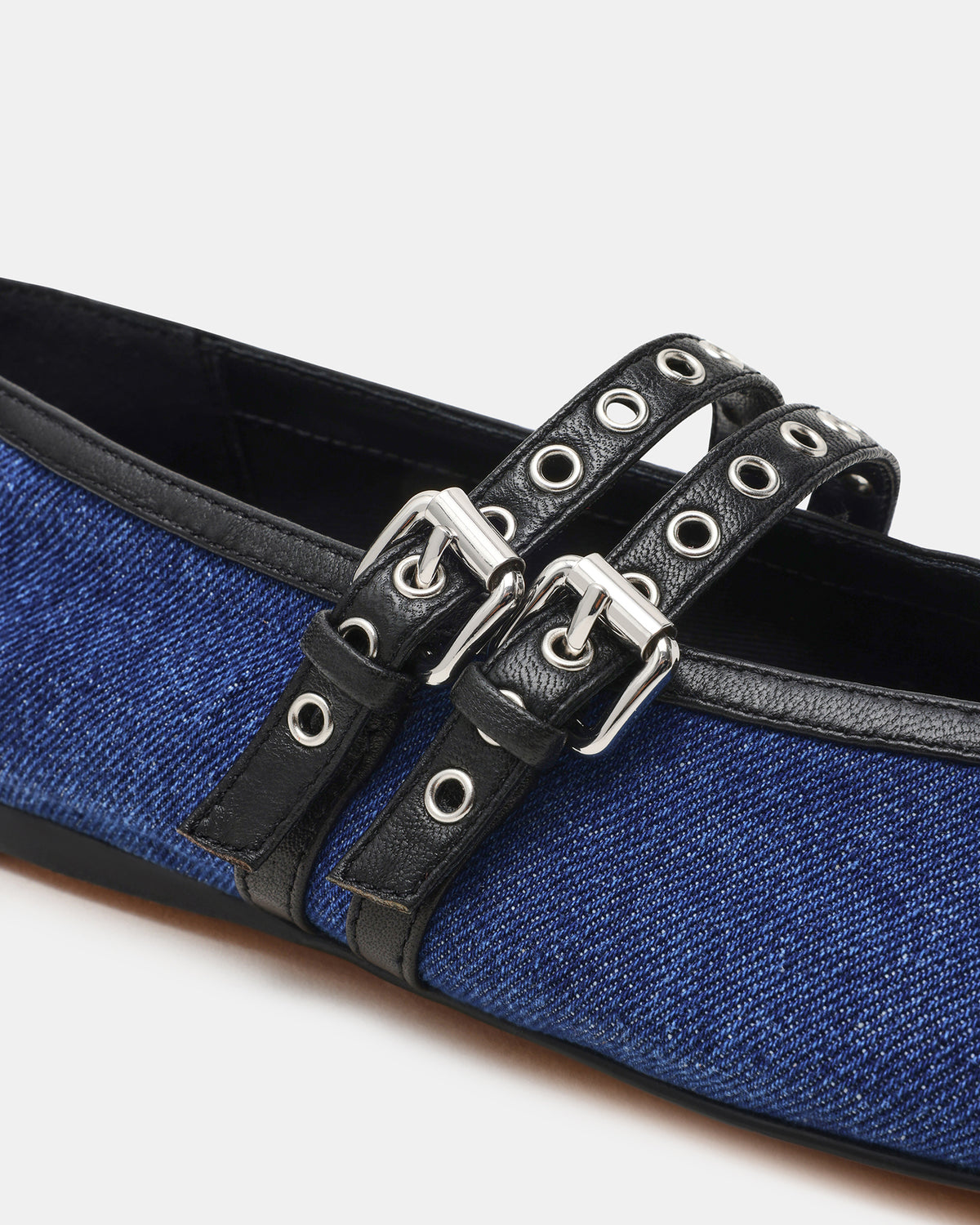 Steve Madden LYDIA Cap Black Denim Mary Jane Ballet Women's Flat