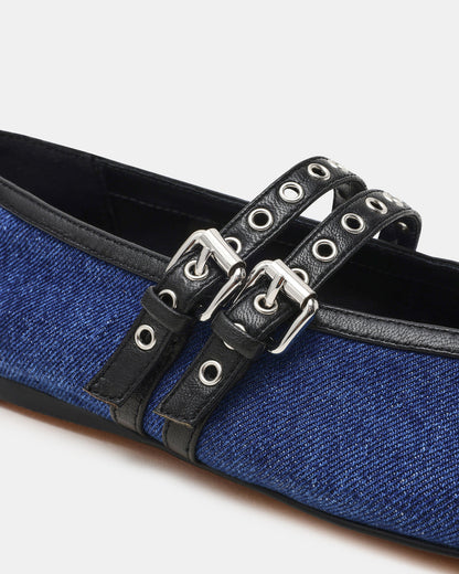 Steve Madden LYDIA Cap Black Denim Mary Jane Ballet Women's Flat