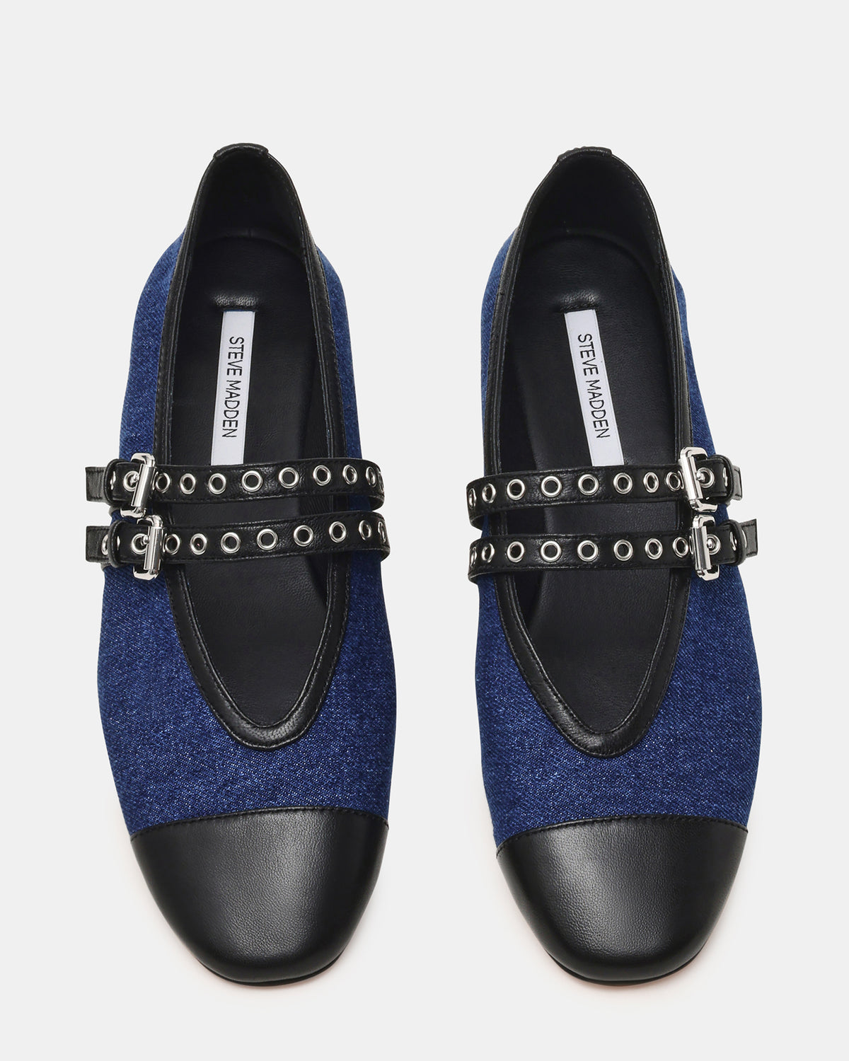 Steve Madden LYDIA Cap Black Denim Mary Jane Ballet Women's Flat
