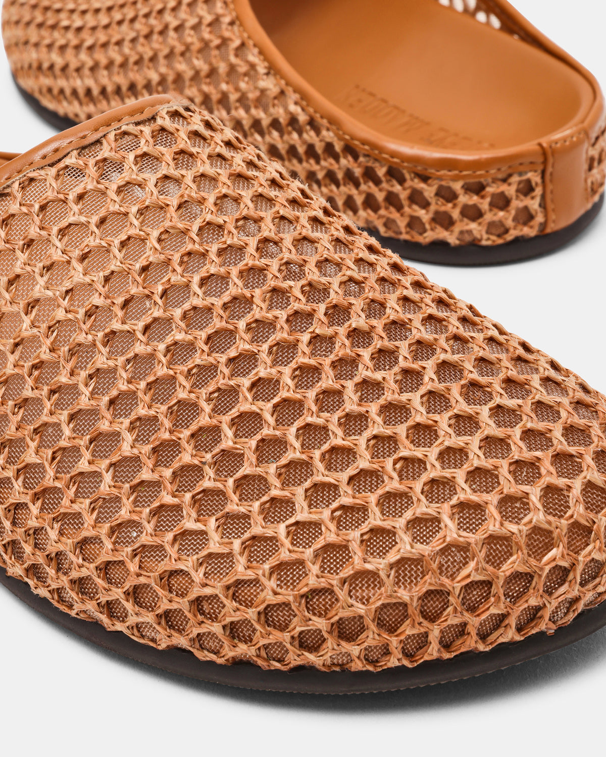 Steve Madden FERN Tan Raffia Mesh Mule Slip-On Round-Toe Women's Flat
