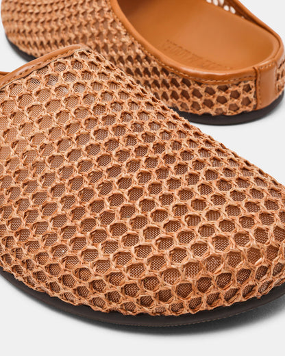 Steve Madden FERN Tan Raffia Mesh Mule Slip-On Round-Toe Women's Flat
