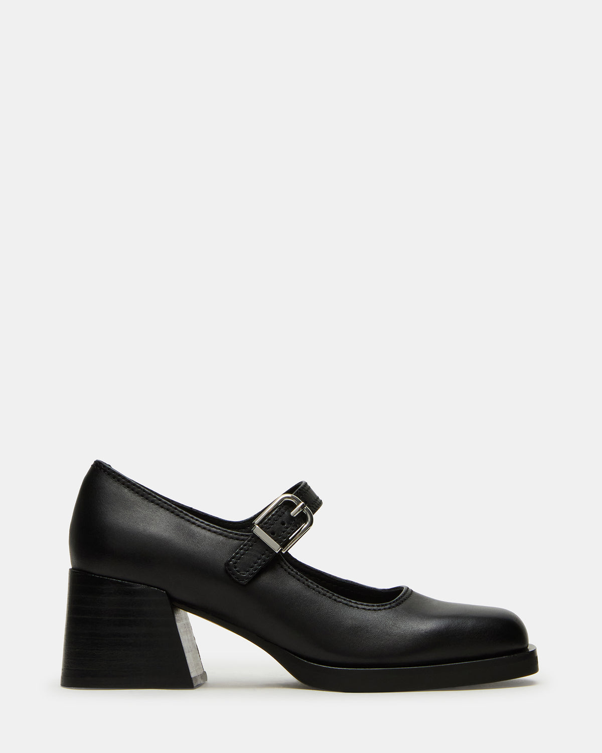 Steve Madden LISBON Black Leather Square-Toe Mary Jane Women's Loafer