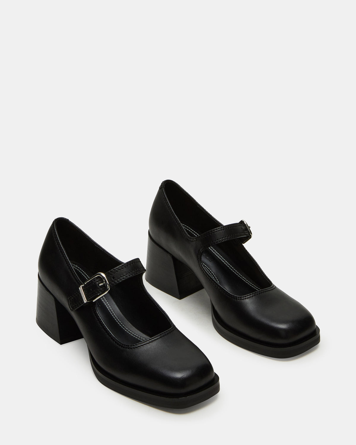 Steve Madden LISBON Black Leather Square-Toe Mary Jane Women's Loafer