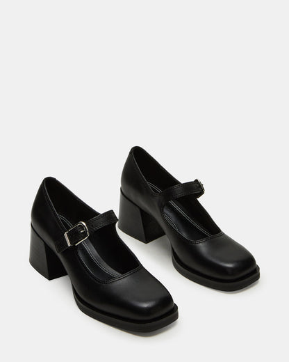 Steve Madden LISBON Black Leather Square-Toe Mary Jane Women's Loafer