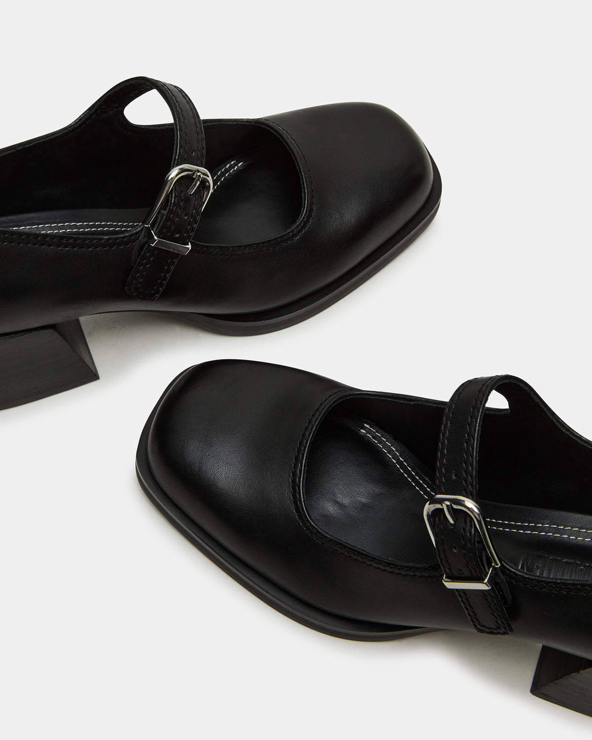 Steve Madden LISBON Black Leather Square-Toe Mary Jane Women's Loafer