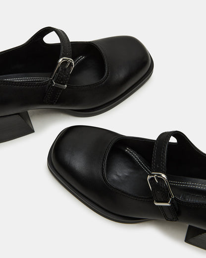Steve Madden LISBON Black Leather Square-Toe Mary Jane Women's Loafer