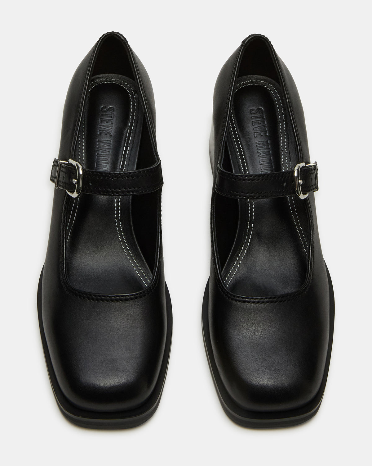 Steve Madden LISBON Black Leather Square-Toe Mary Jane Women's Loafer