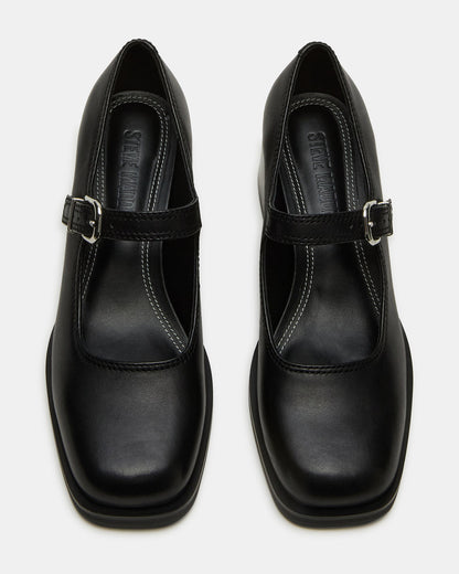 Steve Madden LISBON Black Leather Square-Toe Mary Jane Women's Loafer