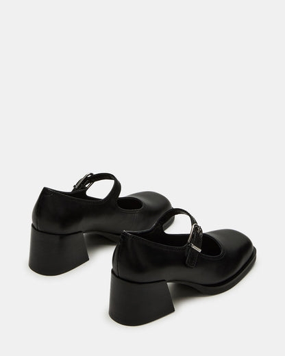 Steve Madden LISBON Black Leather Square-Toe Mary Jane Women's Loafer