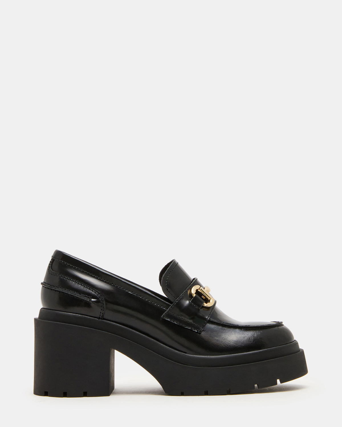 Steve Madden LAZRA Black Platform Lug Block Heel Women's Loafer