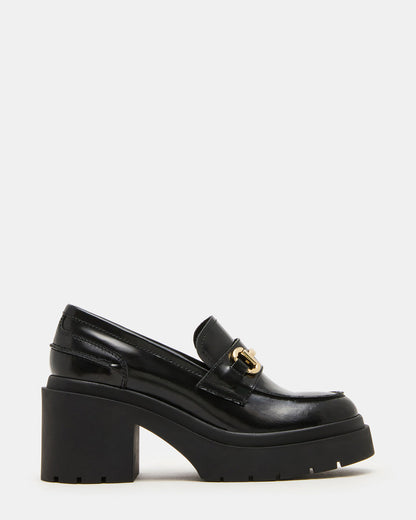 Steve Madden LAZRA Black Platform Lug Block Heel Women's Loafer