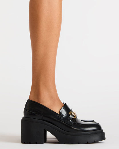 Steve Madden LAZRA Black Platform Lug Block Heel Women's Loafer